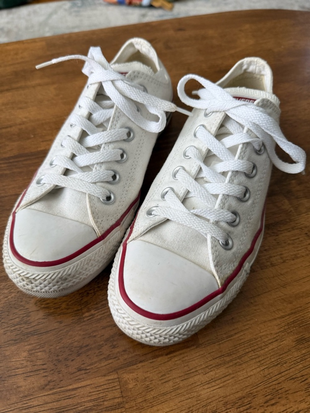 Classic Women's White Canvas Sneakers with Red Trim
